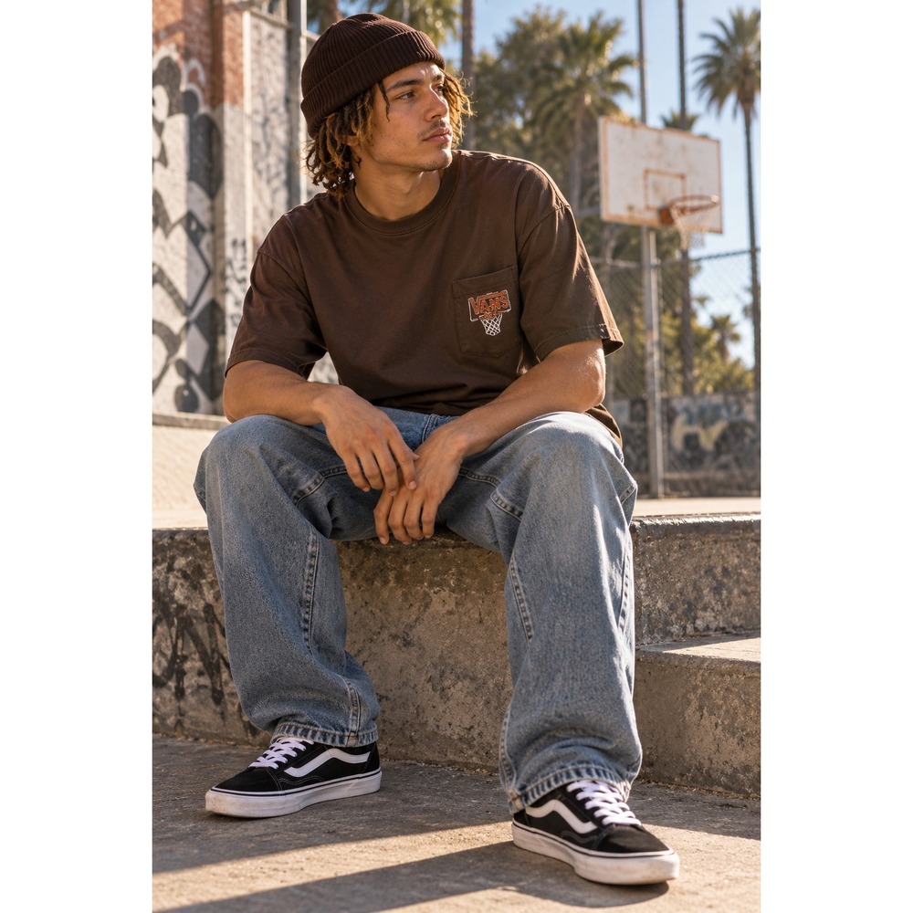 Vans x Justin Henry Off The Wall T-Shirt Mens XL Brown Basketball Pocket Tee